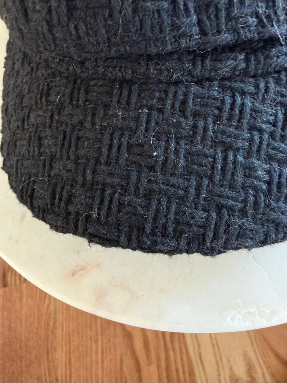 Women Black Textured Knit page boy Cap with vizor wool blend